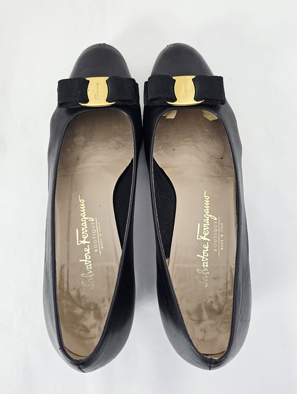 Salvatore Ferragamo Black Lillaz Vara Bow Low Heel Pumps Vintage Retro 10 - Picture 7 of 11